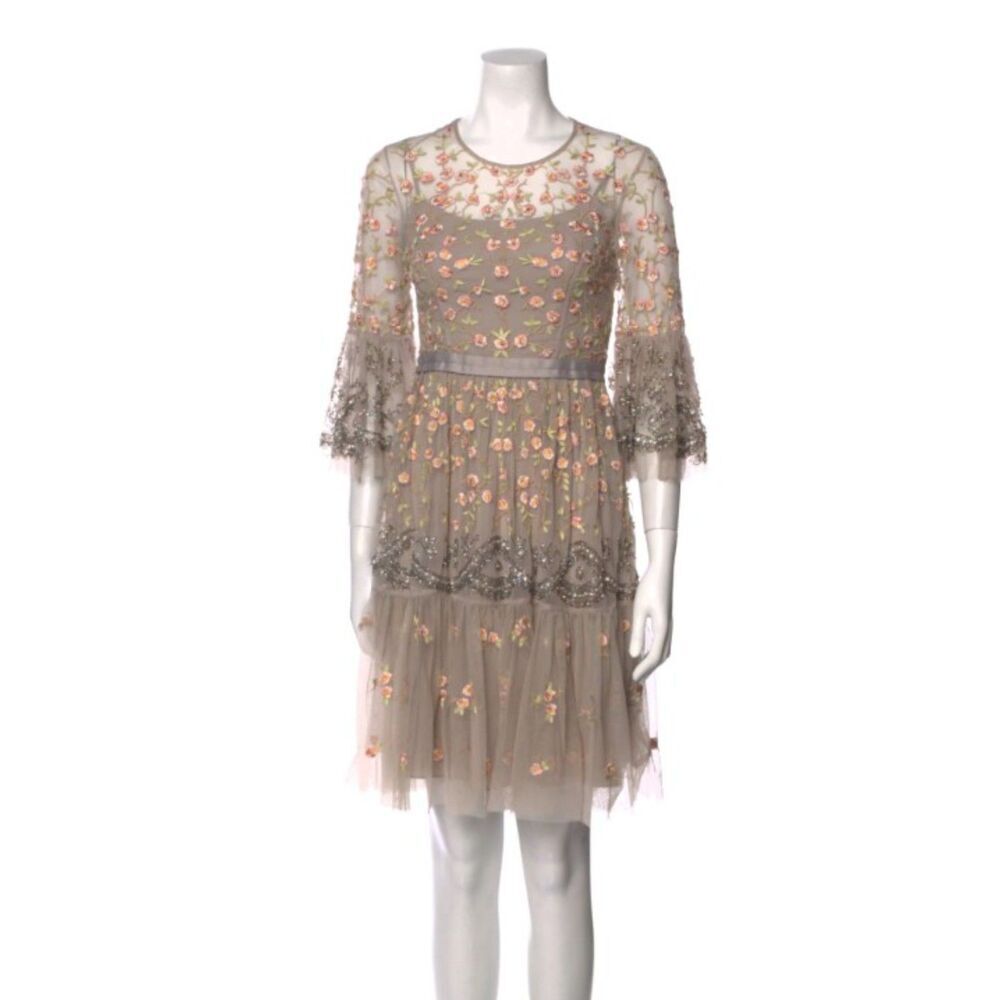Needle & Thread Lace Climbing Blossom Mini Dress Size XS US 2 Gray‎